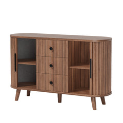Sideboard Buffet Cabinet with 2 Sliding Tambour Doors and 3 Drawers, Storage Cabinet with Adjustable Shelves for Living Room, Walnut