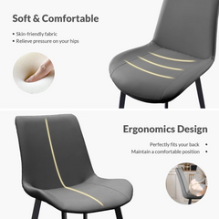 Grey PU Leather Dining Chair with Metal Legs, Modern Upholstered Chair Set of 2 for Kitchen, Restaurant, Living, Meeting Room