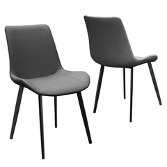 Grey PU Leather Dining Chair with Metal Legs, Modern Upholstered Chair Set of 2 for Kitchen, Restaurant, Living, Meeting Room