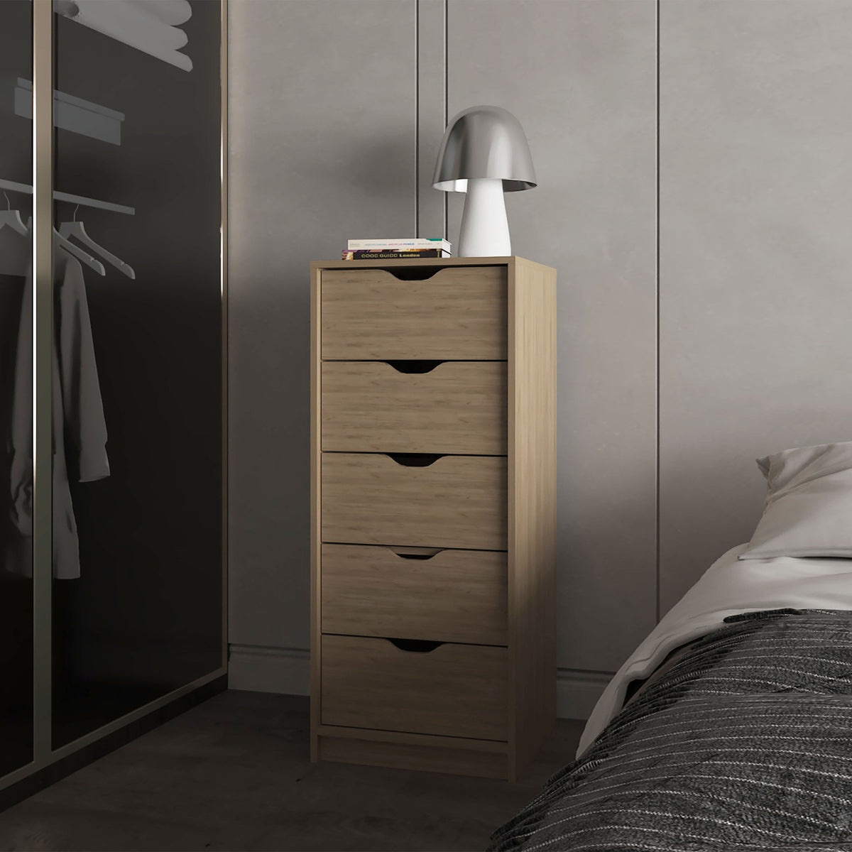 FM FURNITURE Olijato 5-Drawer Dresser for Nurseries and Bedrooms 鈥 Modern Space-Saving Storage, Natural Oak