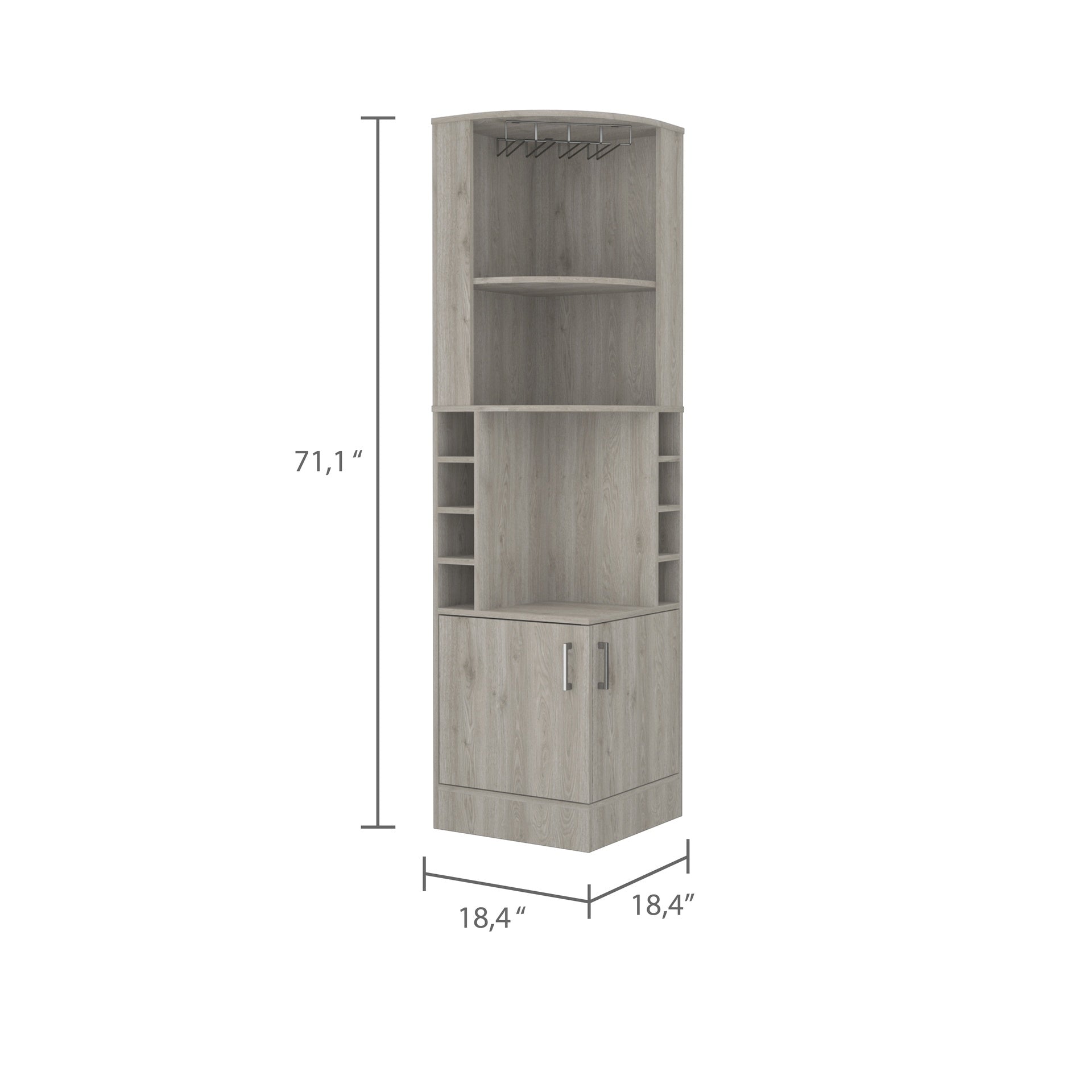Seattle Bar Cabinet, Eight Bottle Cubbies, Two Large Open Shelves