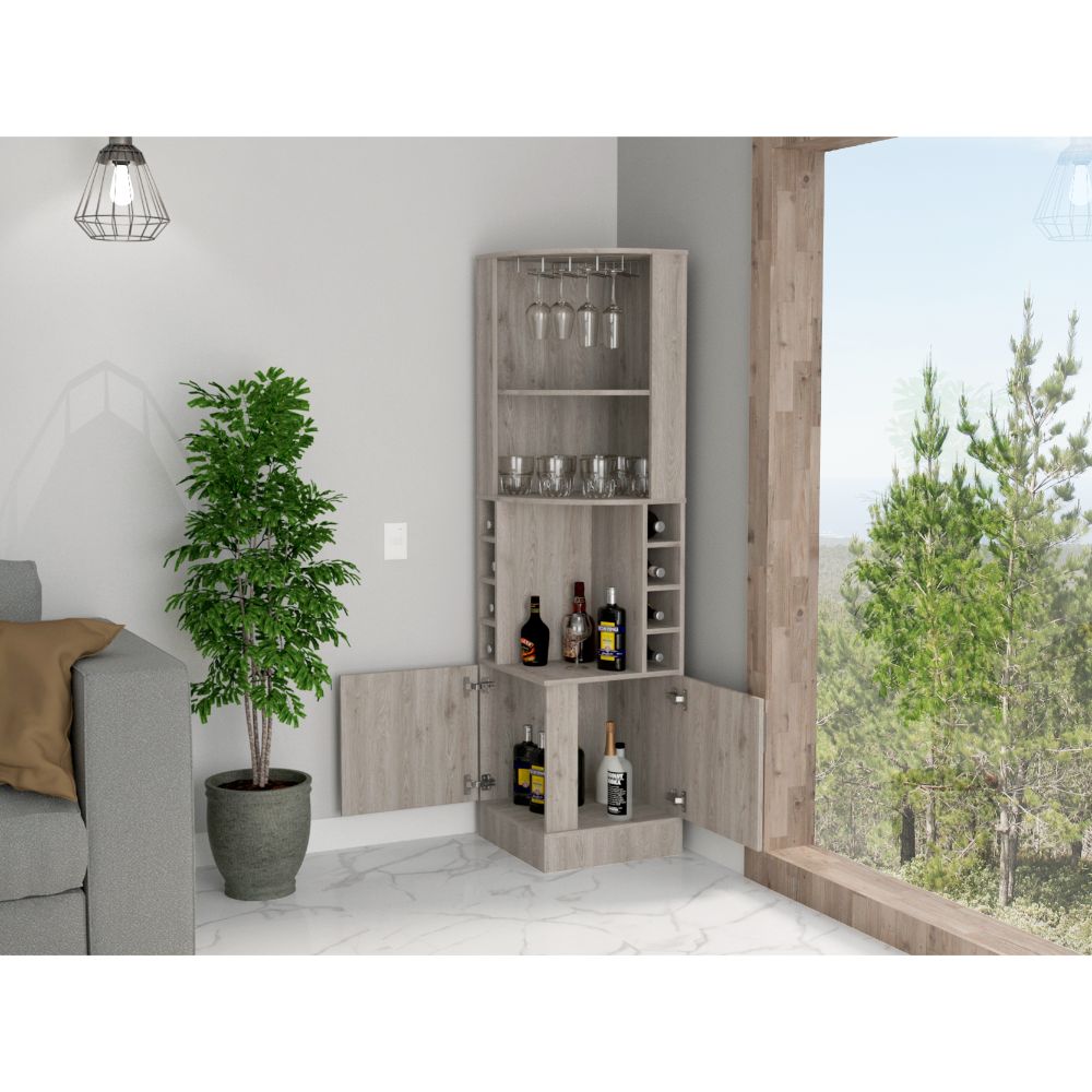 Seattle Bar Cabinet, Eight Bottle Cubbies, Two Large Open Shelves