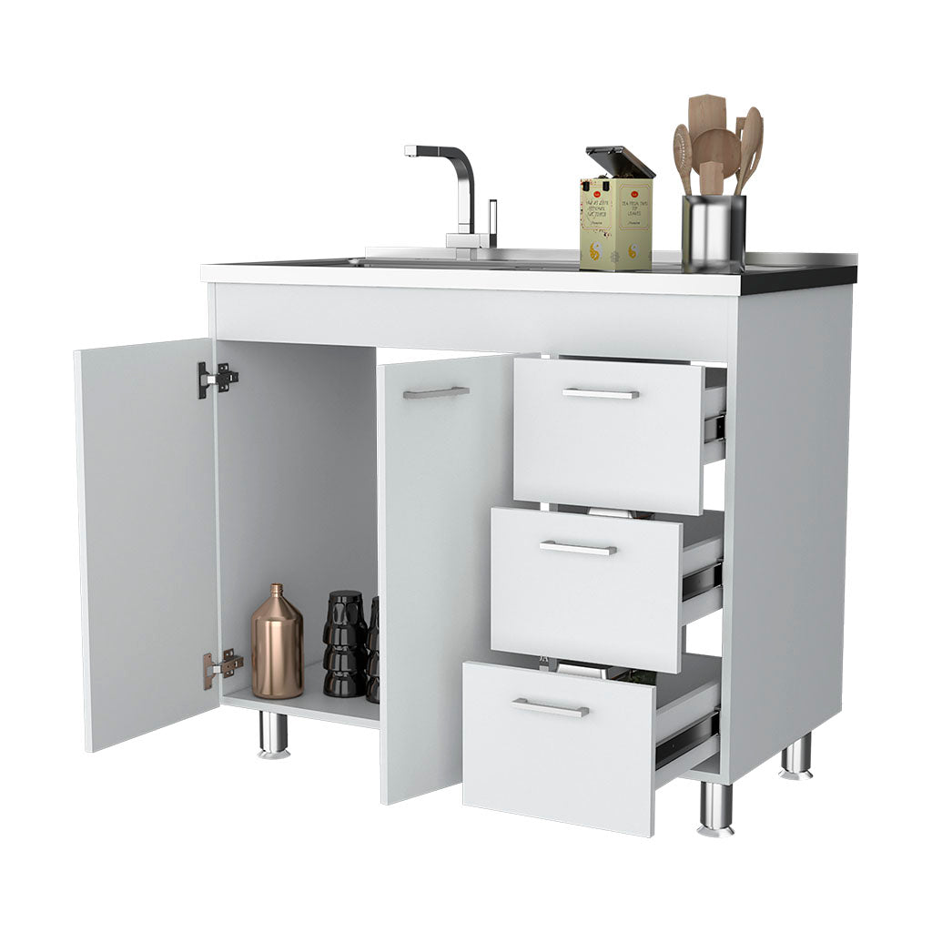 Darien Base Cabinet, Double Door Cabinet, Three Drawers, Four Legs