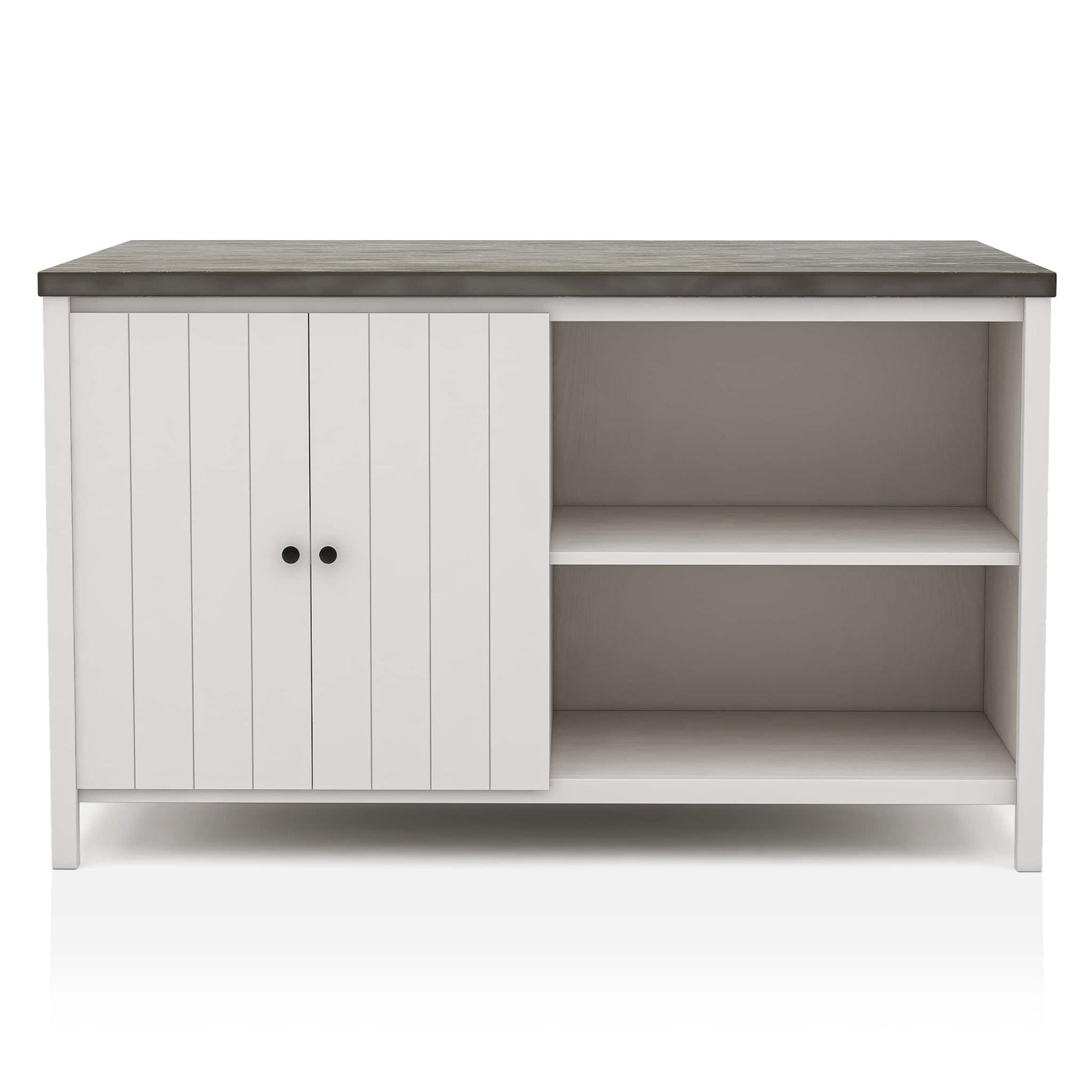 Off White And Dark Gray Counter Height Dining Table w Storage Cabinet Base Solidwood 1pc Table Dining Room Furniture