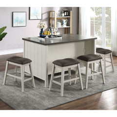 Transitional Style 5pc Counter Height Dining Set Off White Wooden Dining Table 4x Stools Storage Shelve Table Base Dining Room