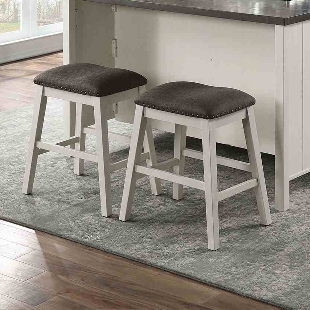 Transitional Style 7pc Counter Height Dining Set Off White And Gray Dining Table 6x Stools Storage Shelve Table Base Dining Room