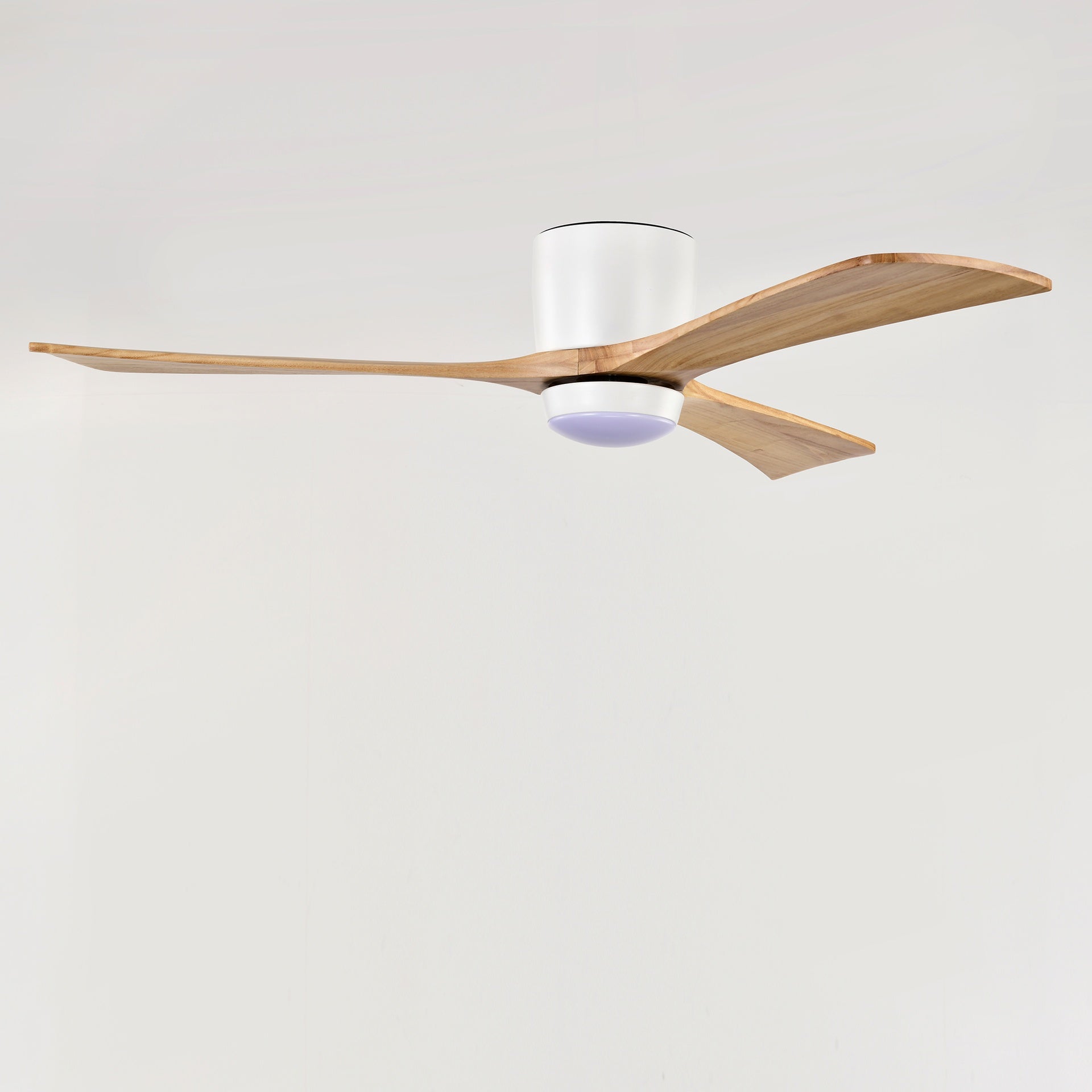 52" Flush Mount Solid Wood Blades Ceiling Fan with Lights Remote Control,Quiet DC Motor, 6 Speed ,Reversible Ceiling Fan for Patio Living Room, Bedroom, Office,Indoor.(Matte White +Natural)