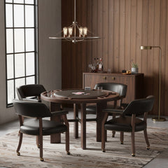 Gorman Dining and Game Table in Walnut Finish with Black Faux Leather Insert