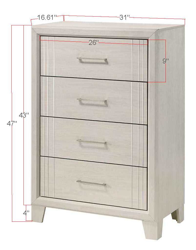 1pc Contemporary Four-Drawers Chest Bed Side Cabinet Wooden Furniture White/Beige Color