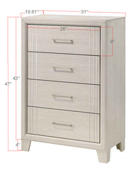 1pc Contemporary Four-Drawers Chest Bed Side Cabinet Wooden Furniture White/Beige Color