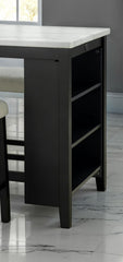 Dining Room Transitional 3pc Dining Set Gloss Table Top w Storage Shelves Side 2x Stools Black Ivory White