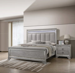1pc Contemporary Light Grey Finish Two Drawers Bevel Mirror Accents Wooden Solid Wood Bedroom Furniture