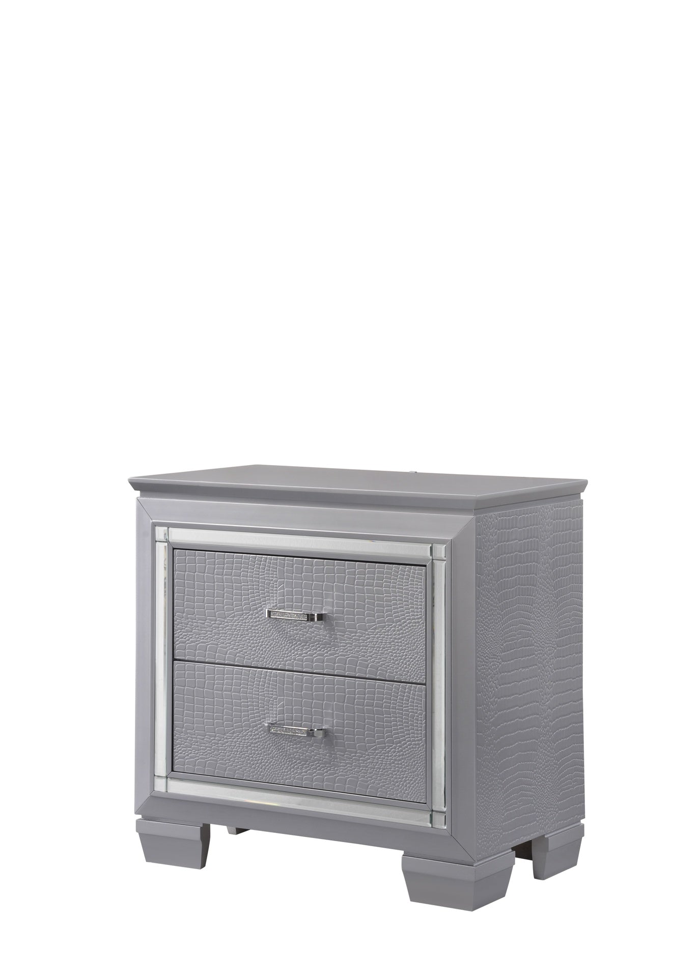 1pc Modern Two Drawer LED Lights Beveled Mirror Accents Chrome Finish Hardware Faux Crystal Accent Silver Finish