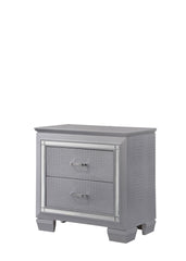1pc Modern Two Drawer LED Lights Beveled Mirror Accents Chrome Finish Hardware Faux Crystal Accent Silver Finish