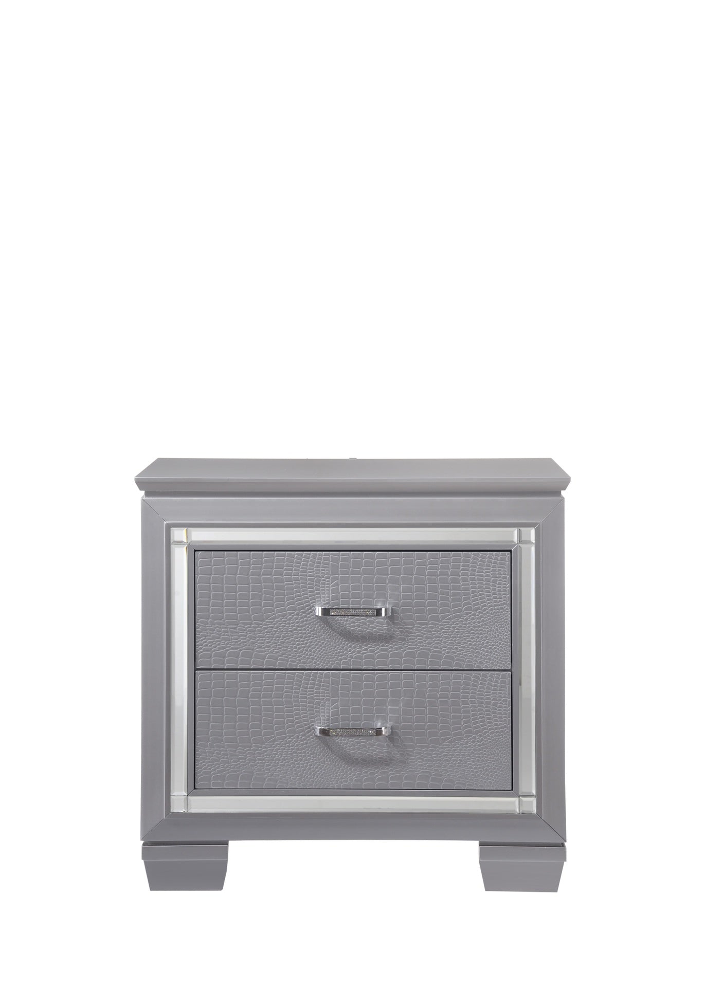 1pc Modern Two Drawer LED Lights Beveled Mirror Accents Chrome Finish Hardware Faux Crystal Accent Silver Finish