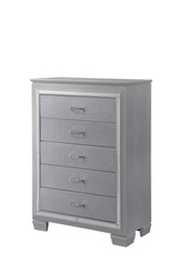 1pc Modern Five Drawer Tall Chest Mirror Accents Chrome Finish Hardware Faux Crystal Accent Silver Finish