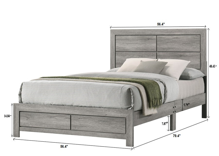 1pc Full Size Rustic Robust Platform Bed Clean-lined Headboard Wood Grain Finish Gray