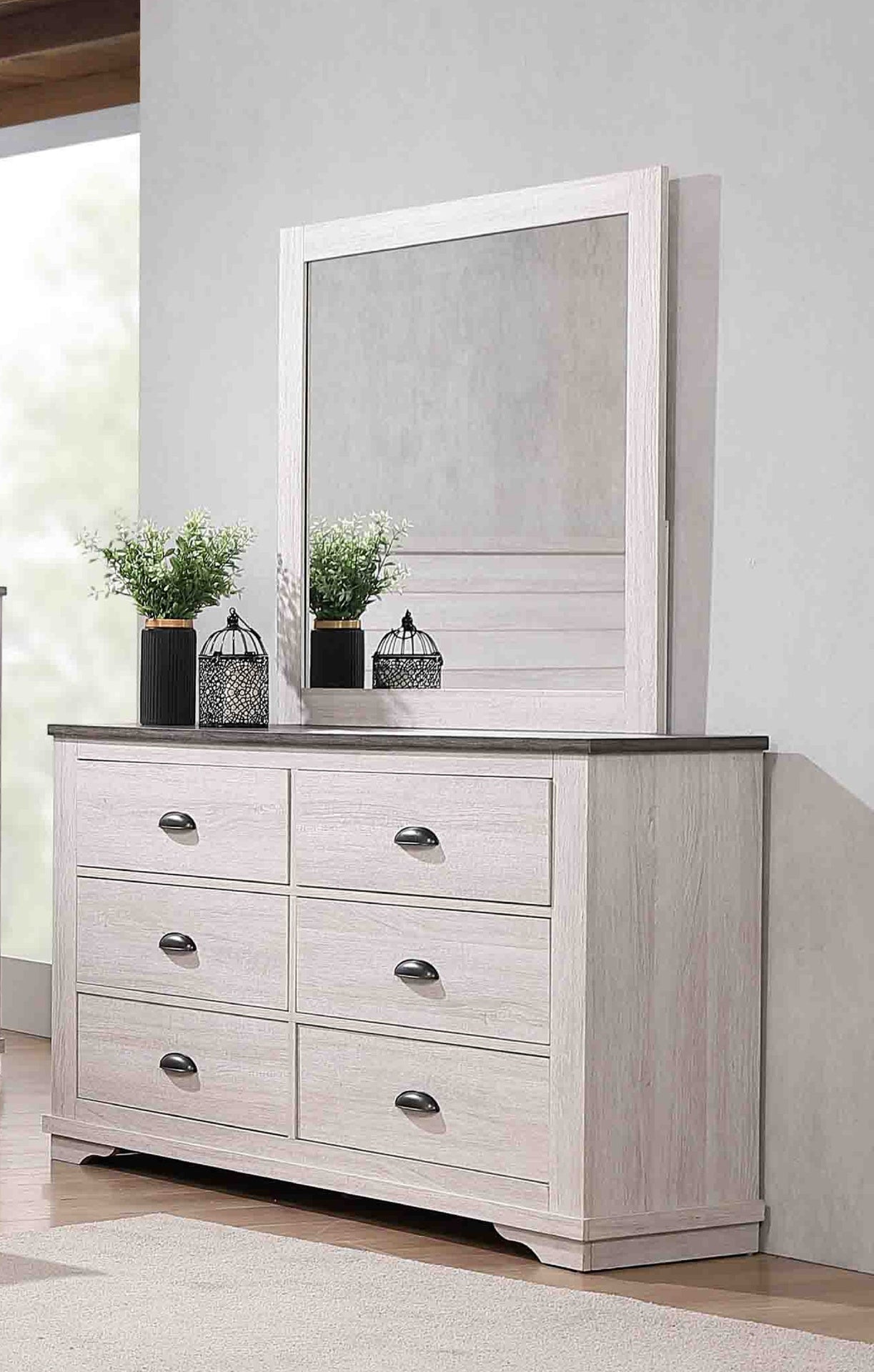 1pc Contemporary Six Drawers Dresser Bed Side Cabinet Wooden Furniture Rustic Chalk Gray Color