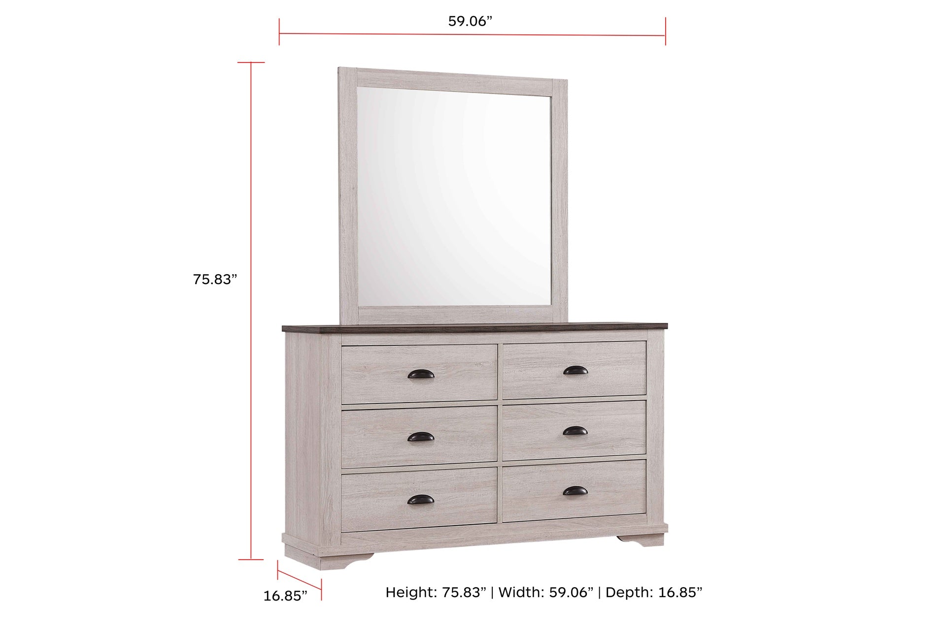 1pc Contemporary Six Drawers Dresser Bed Side Cabinet Wooden Furniture Rustic Chalk Gray Color