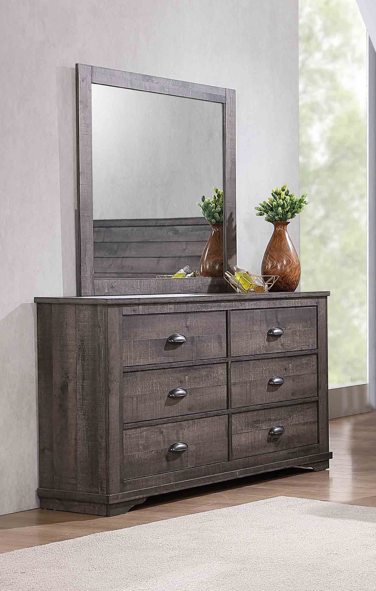 1pc Contemporary Six Drawers Dresser Bed Side Cabinet Wooden Furniture Rustic Gray Color