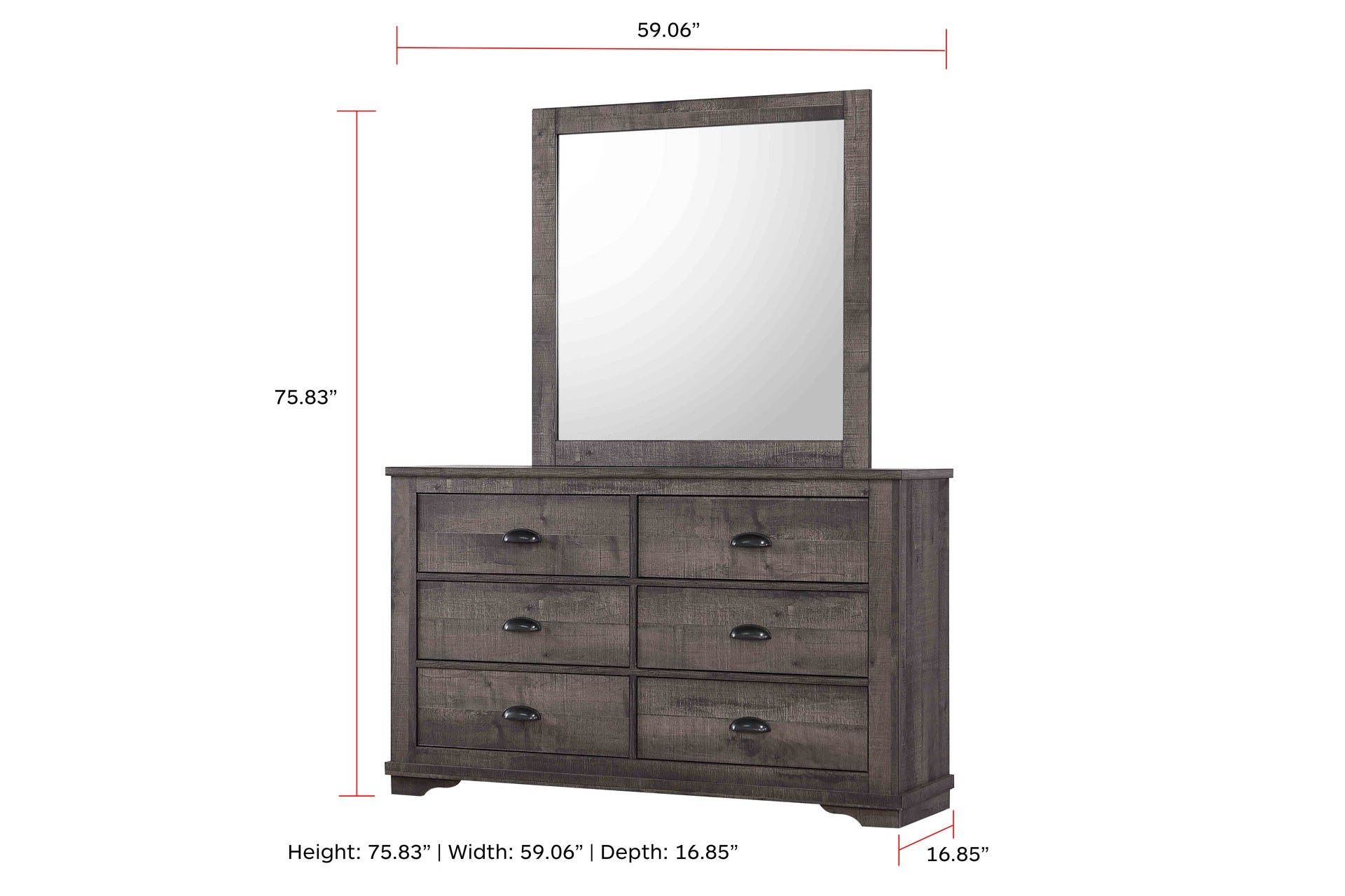 1pc Contemporary Six Drawers Dresser Bed Side Cabinet Wooden Furniture Rustic Gray Color
