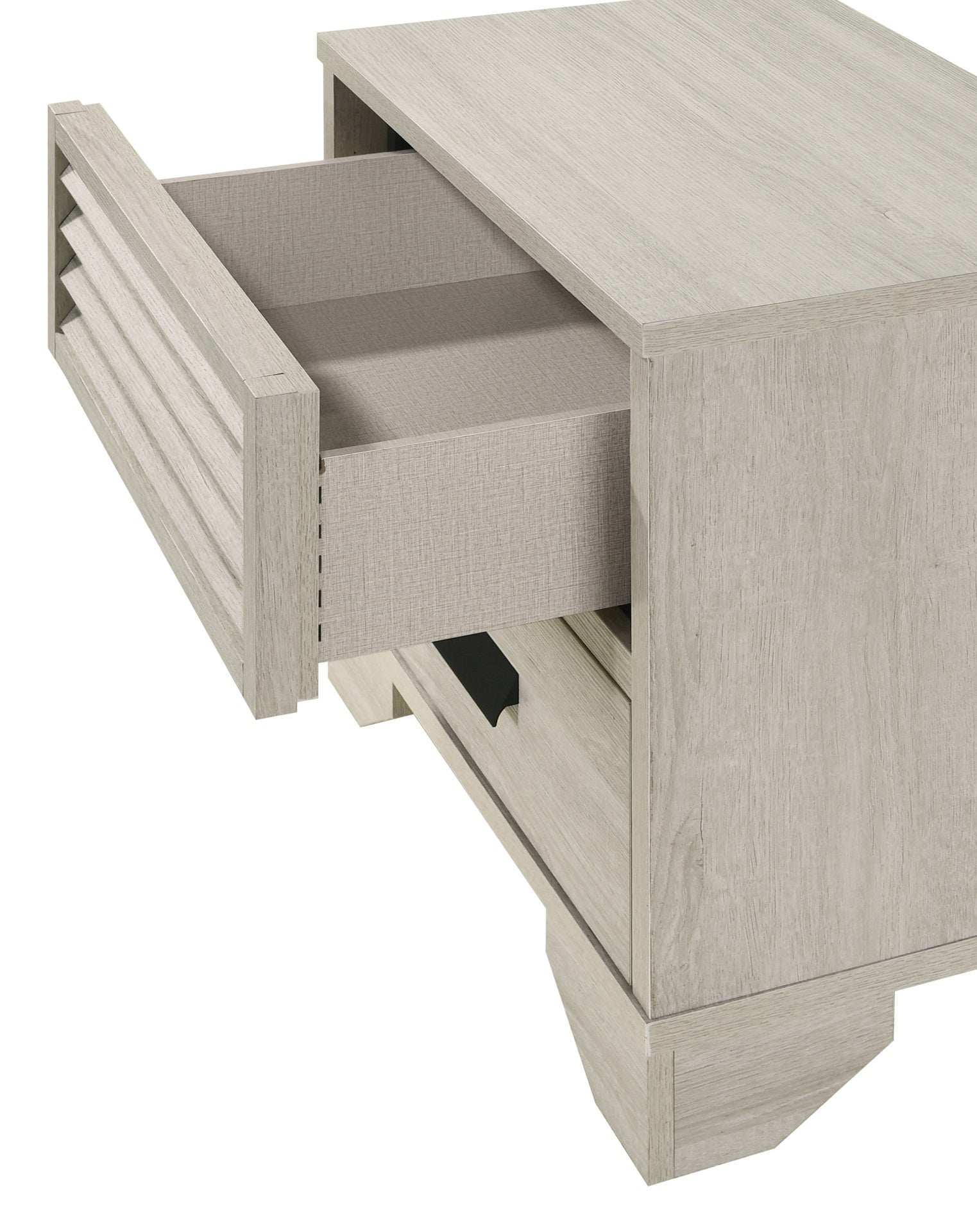 1pc Contemporary 2-Drawer Louvered Design Nightstand Finger Pull Hardware Bedroom Wooden Furniture Beige Finish