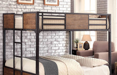 Industrial Style Metal Structure Bunk Bed Full Over Full With Wood Panels Attached Ladder Nialhead Trim Back Finish