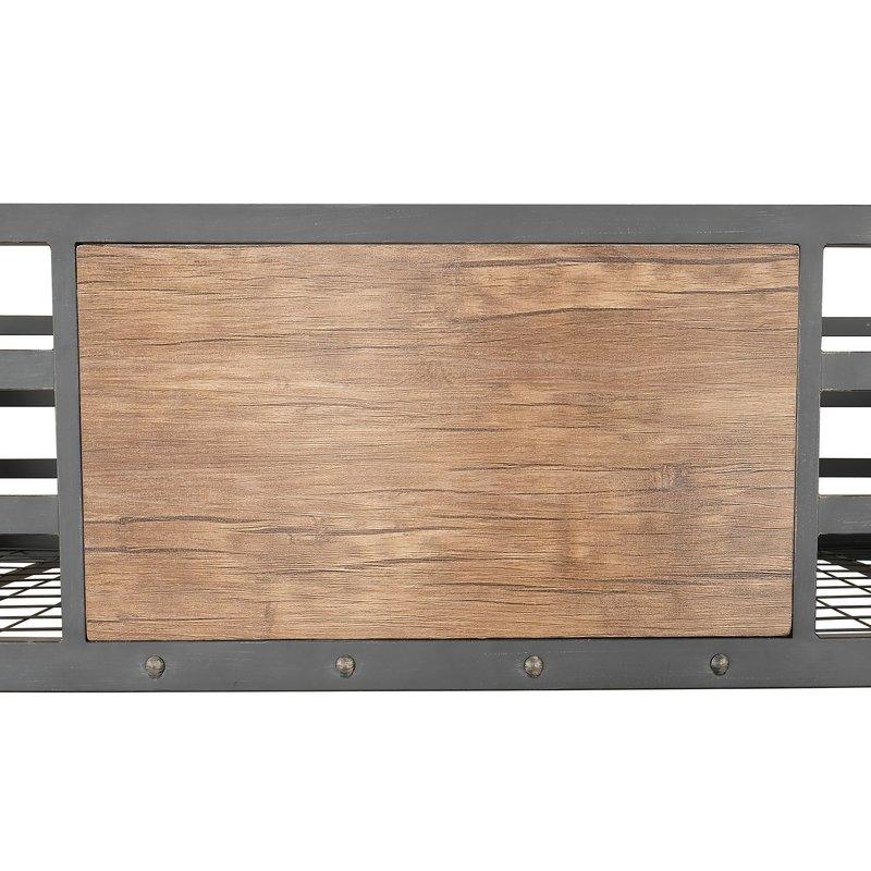 Industrial Style Metal Structure Bunk Bed Full Over Full With Wood Panels Attached Ladder Nialhead Trim Back Finish