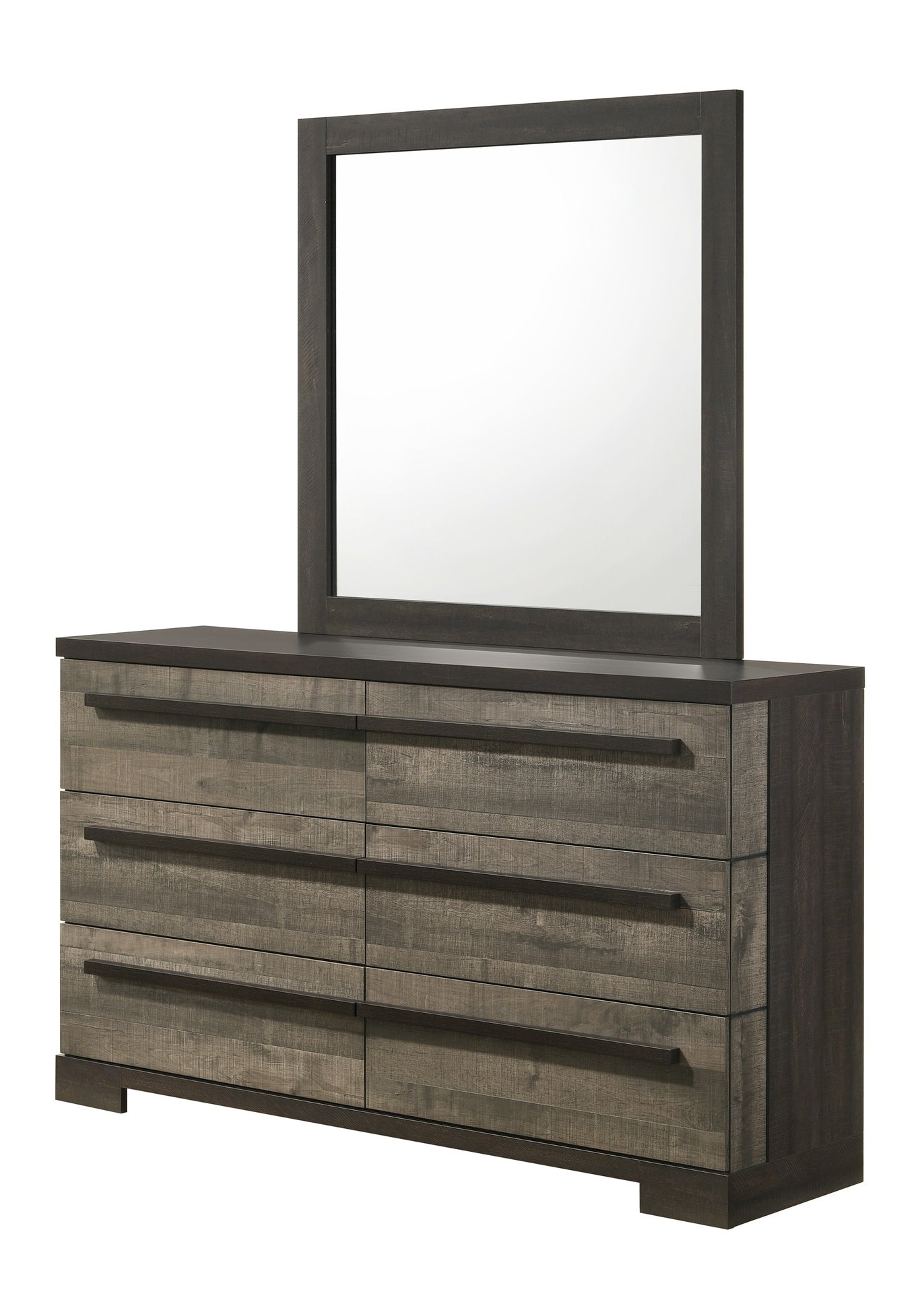 1pc Six Drawers Dresser Gray Ebony Finish Wooden Storage Bedroom Furniture