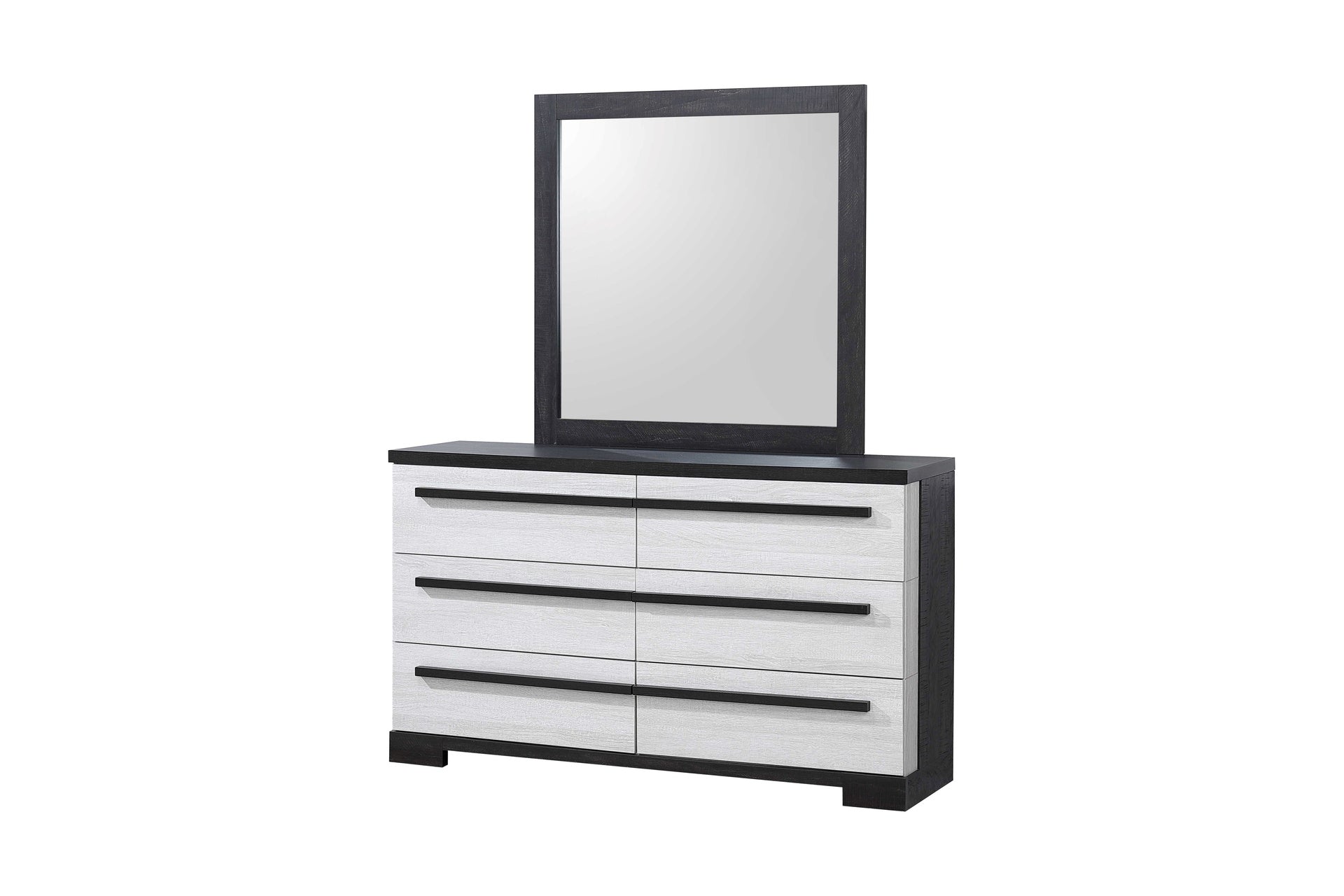 1pc Six Drawers Dresser Cream Ebony Finish Wooden Storage Bedroom Furniture