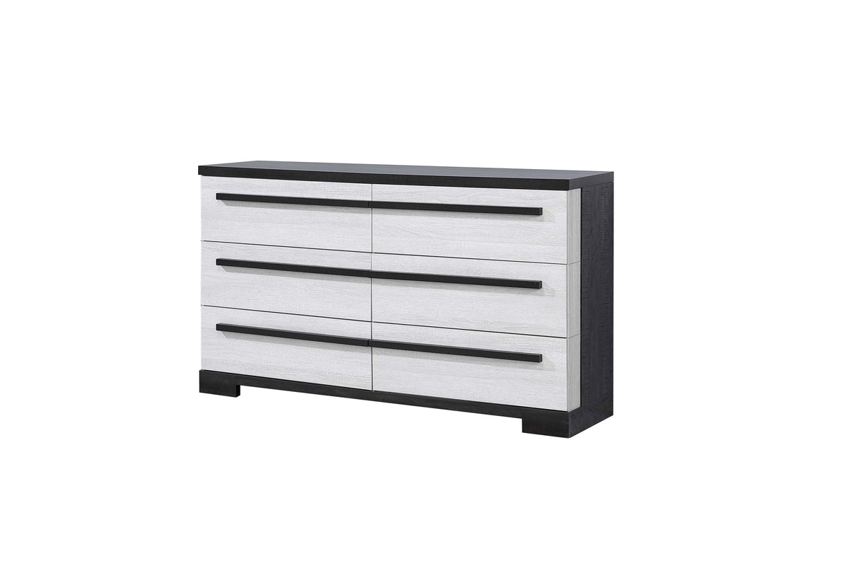 1pc Six Drawers Dresser Cream Ebony Finish Wooden Storage Bedroom Furniture