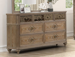 Simple Contemporary 1pc Dresser Rustic Oak Veneer Solid wood English Back Dovetail Drawers Bedroom Furniture Front Mirror Panel