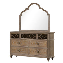 Simple Contemporary 1pc Dresser Rustic Oak Veneer Solid wood English Back Dovetail Drawers Bedroom Furniture Front Mirror Panel