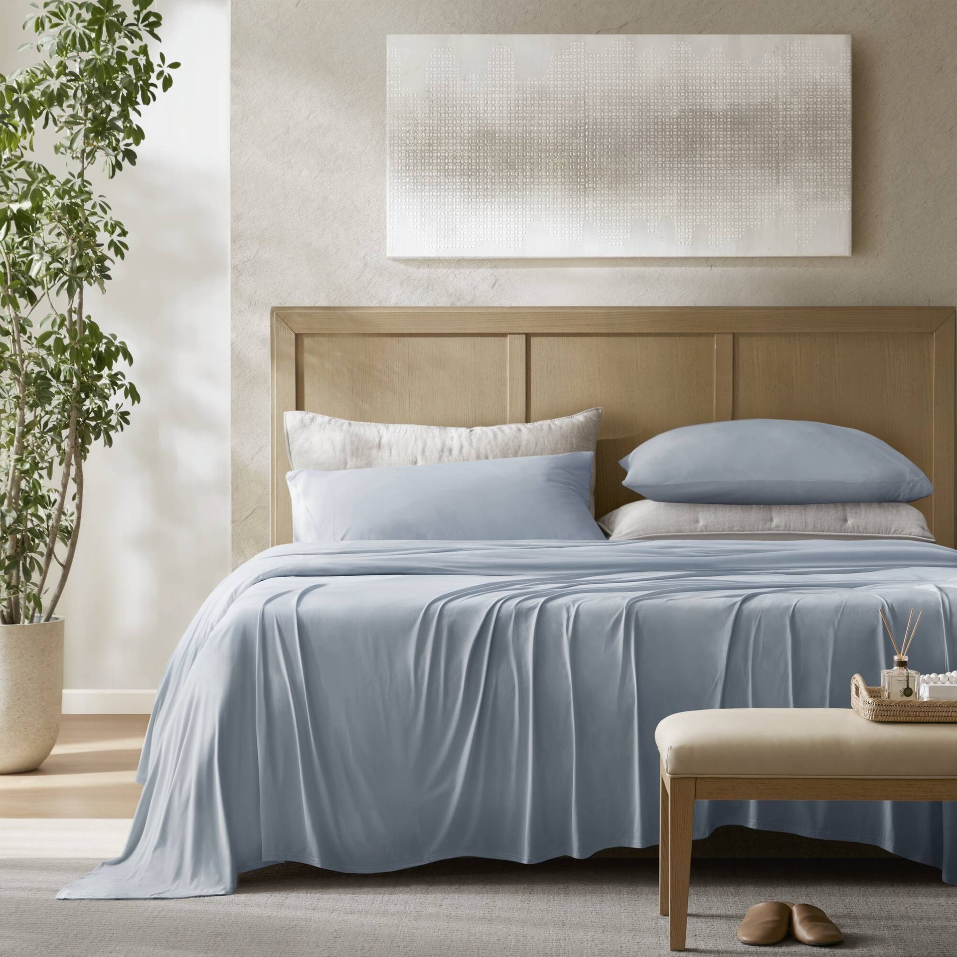 4-Piece King Stretch Jersey Sheet Set,Blue