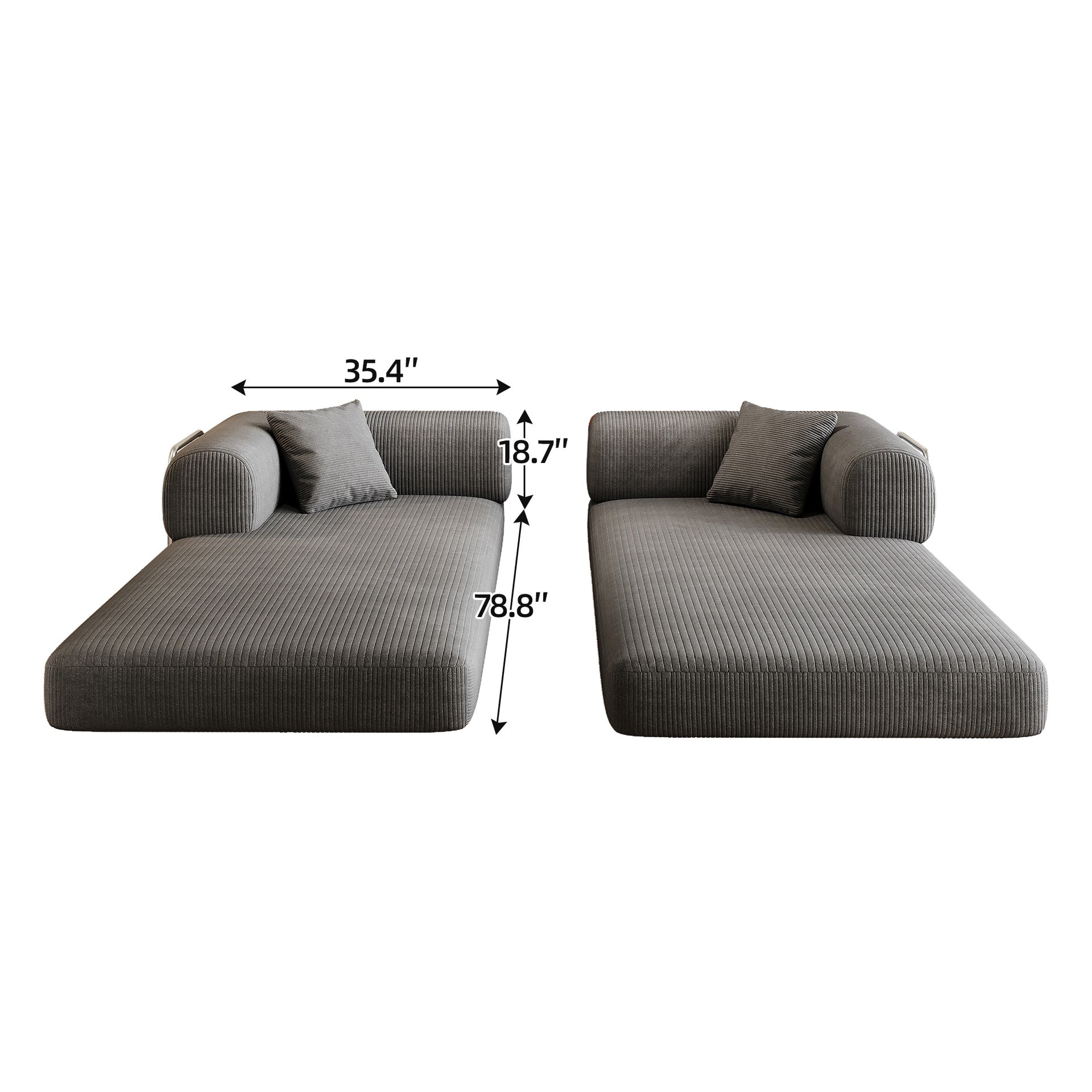 78.8" Compression Sofa,Convertible Floor Sofa Bed-with Pillow Back Support Armrest,Comfy Futon Couch Sleeper Bed,Loveseats Boneless Modular Sectional Sofa,Corduroy fabric,for Living Room,Bedroom,Grey