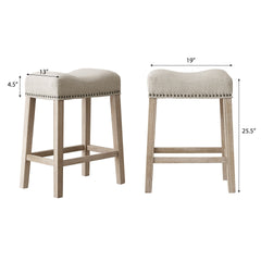 CoCo Upholstered Backless Saddle Seat Counter Stools 24" height Set of 2, Tan