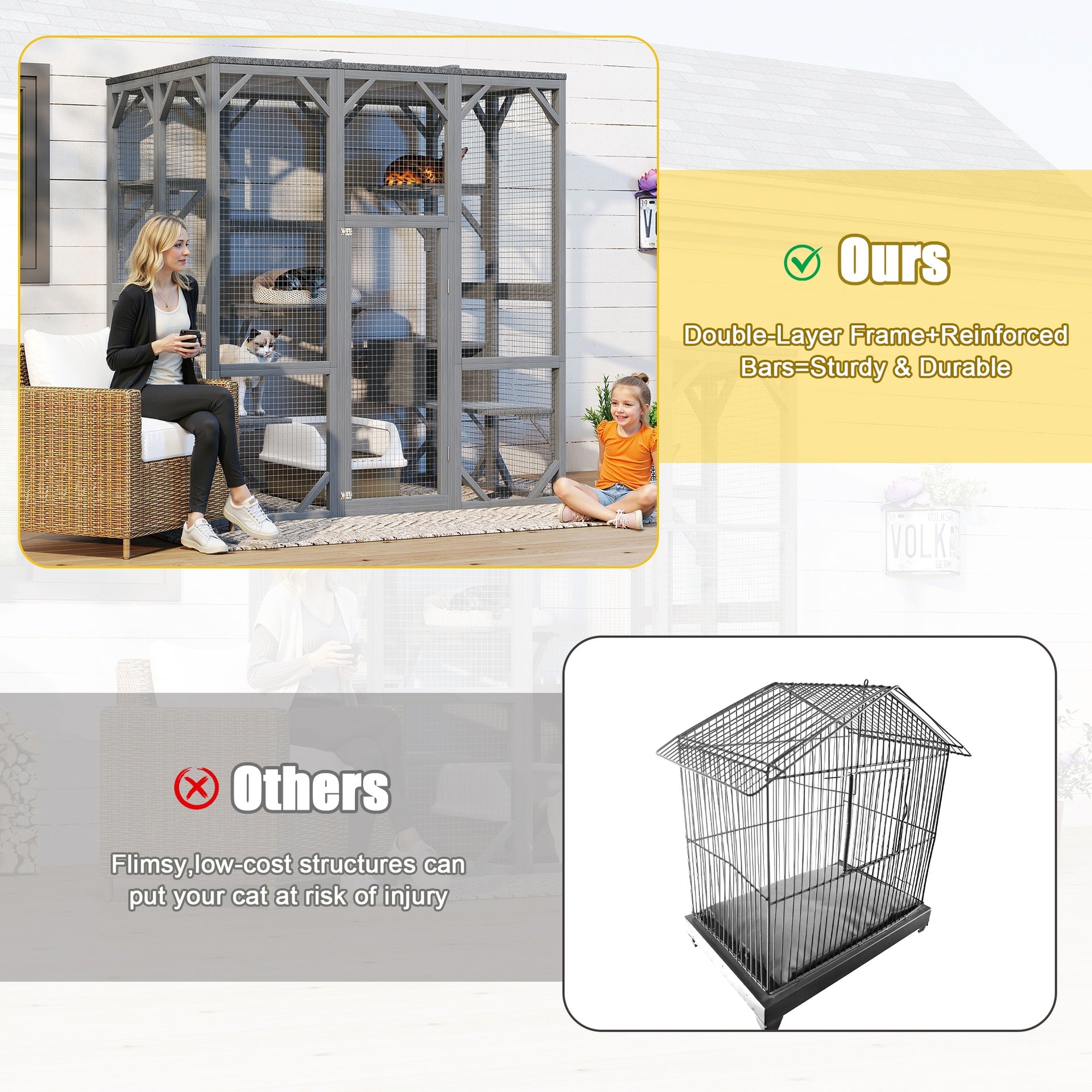 Outdoor Cat Enclosure, 71" Large Cat House for Multiple Cats with Waterproof Roof, 3 Tier Cat Cage with 6 Platform for Patio, Yard, Graden