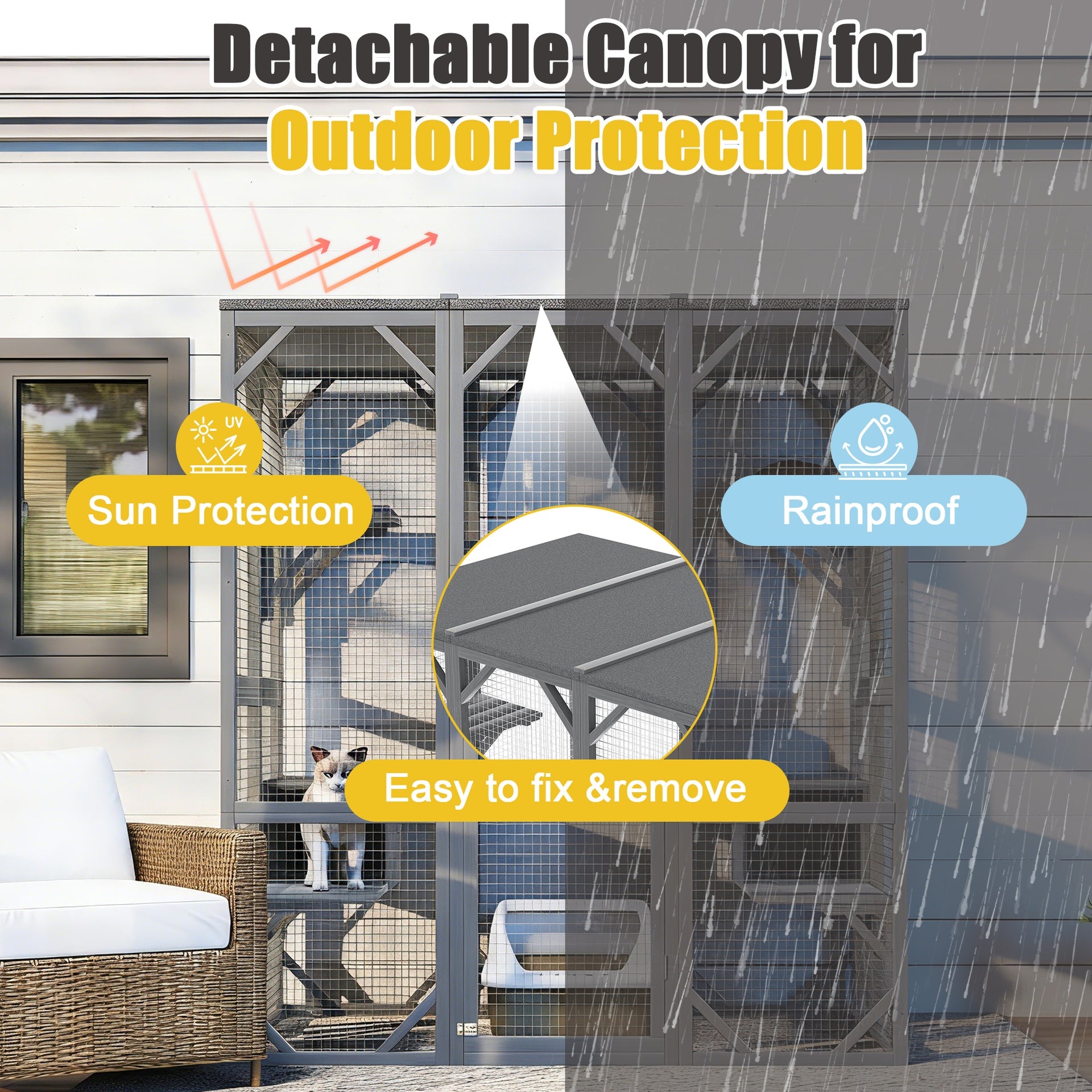 Outdoor Cat Enclosure, 71" Large Cat House for Multiple Cats with Waterproof Roof, 3 Tier Cat Cage with 6 Platform for Patio, Yard, Graden