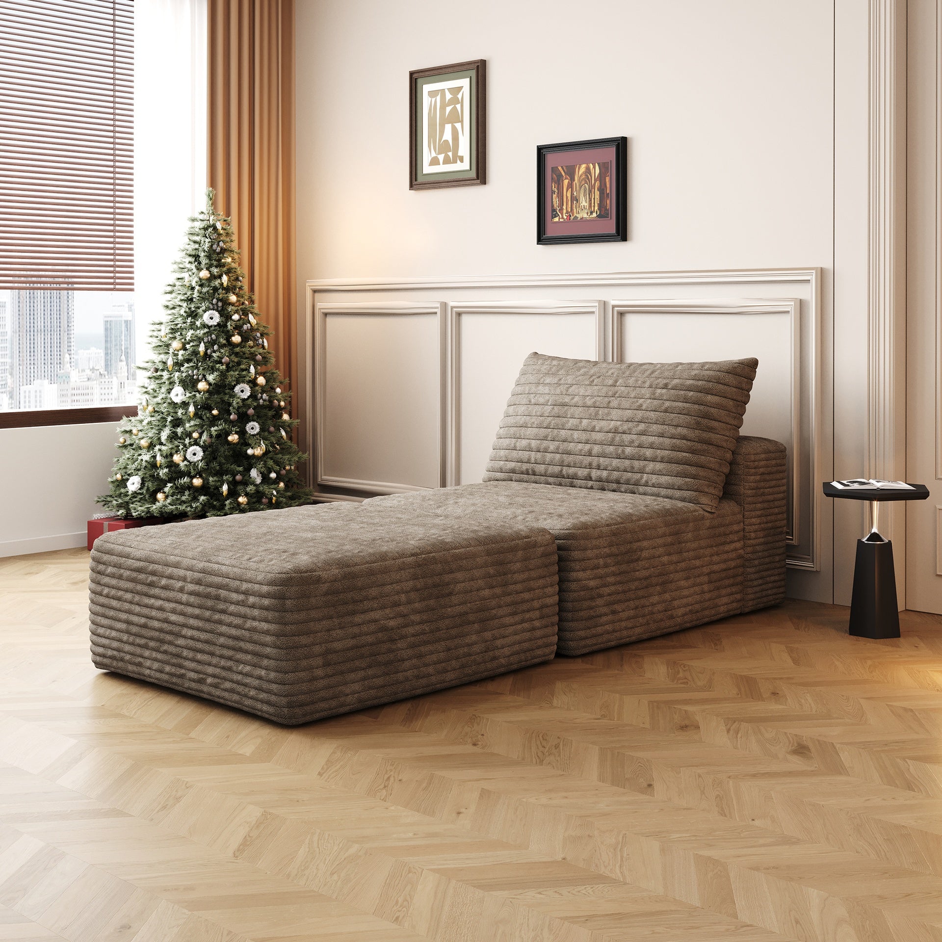 66.9"Sofa Bed, Convertible Sleeper Chair with Pillow,Back Support, Bed Comfy Floor Sofa Lounge for Living Room Bedroom, Single sofa,Camel(Plush Corduroy Fabric)
