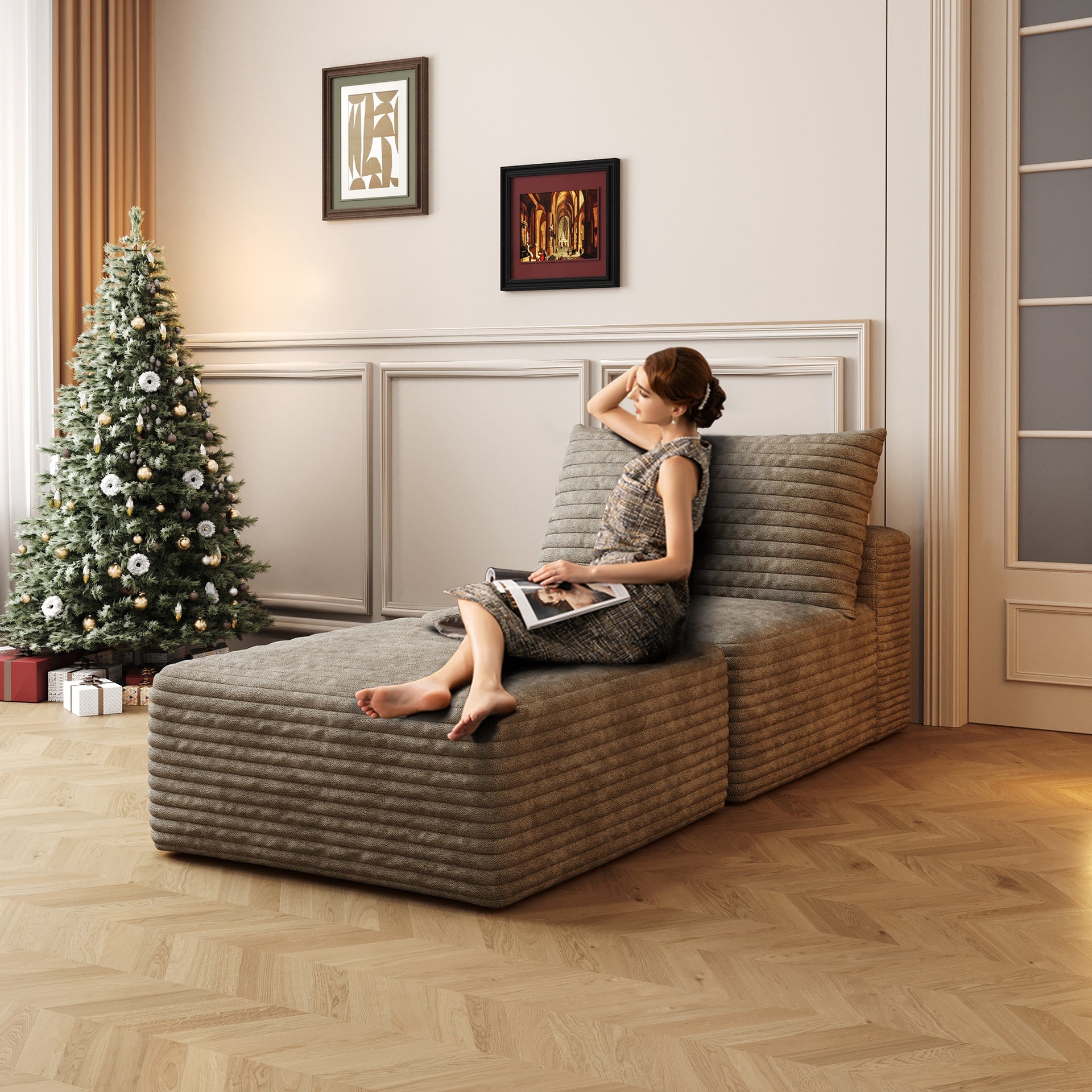66.9"Sofa Bed, Convertible Sleeper Chair with Pillow,Back Support, Bed Comfy Floor Sofa Lounge for Living Room Bedroom, Single sofa,Camel(Plush Corduroy Fabric)