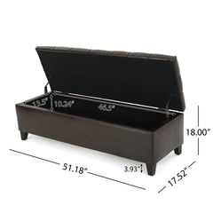 Ottoman Bench with Storage, Dark Brown PU Surface, Rubber Wood Legs, 300 lbs Capacity
