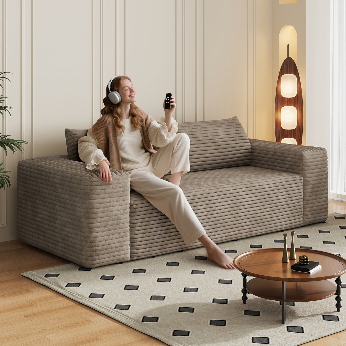 78.8" 3Setaser Sofa,Corduroy Fabric,Deep Seat Couches,Comfy Loveseat Sofa,No Assembly,1pcs for Living room, Bedroom,Conference room ,Apartment,Camel