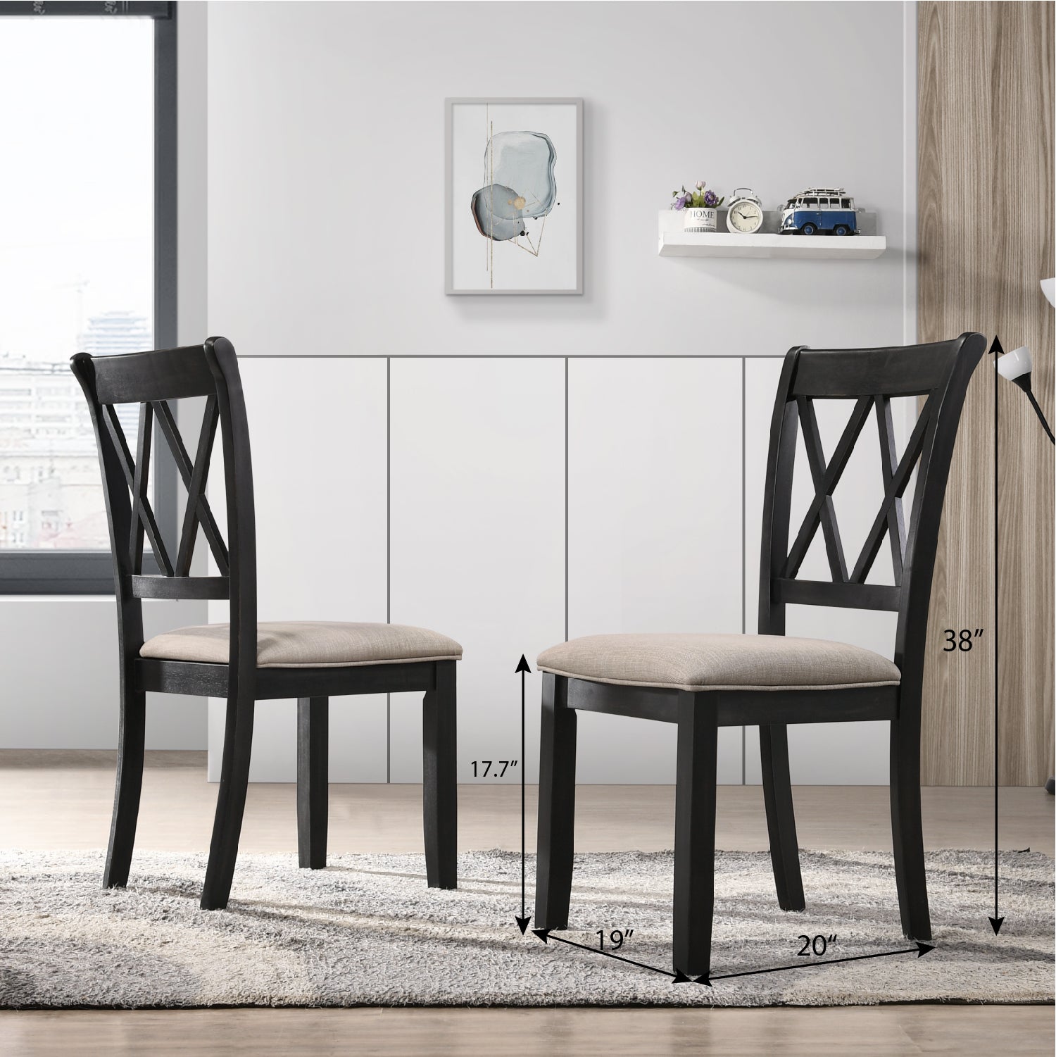 indvale Cross-Buck Wood 5-Piece Dining Set in Black