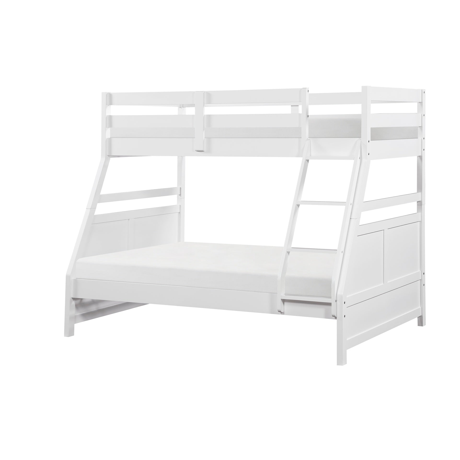 Bunk Bed Twin Over Full White Finish Sturdy Wood Frame Guard Rails Youth Bedroom Furniture 1pc