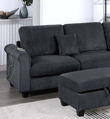 Contemporary Style 3pc Sectional Set Right Arm Chaise Left Arm Sofa w/ USB Port Storage Ottoman Throw Pillow Wooden Legs Black Finish Primary Living Room