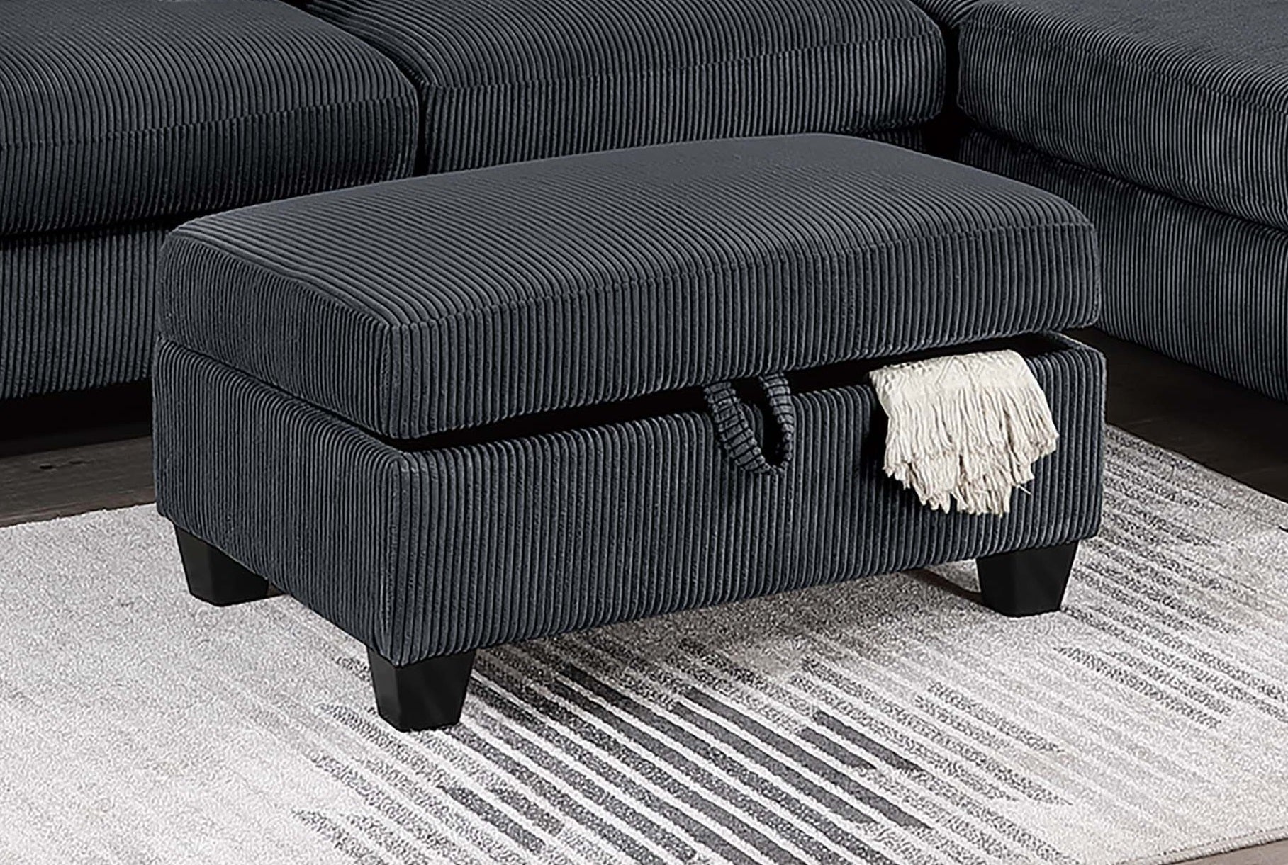 Contemporary Style 3pc Sectional Set Right Arm Chaise Left Arm Sofa w/ USB Port Storage Ottoman Throw Pillow Wooden Legs Black Finish Primary Living Room