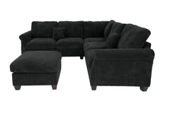 4pc Sectional Set Matching Pillow Cocktail Ottoman Corner Wedge Right And Left Arm Loveseat Corduroy Upholstered Black Finish Primary Living Room