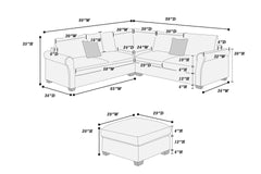 4pc Sectional Set Matching Pillow Cocktail Ottoman Corner Wedge Right And Left Arm Loveseat Corduroy Upholstered Fog Finish Primary Living Room