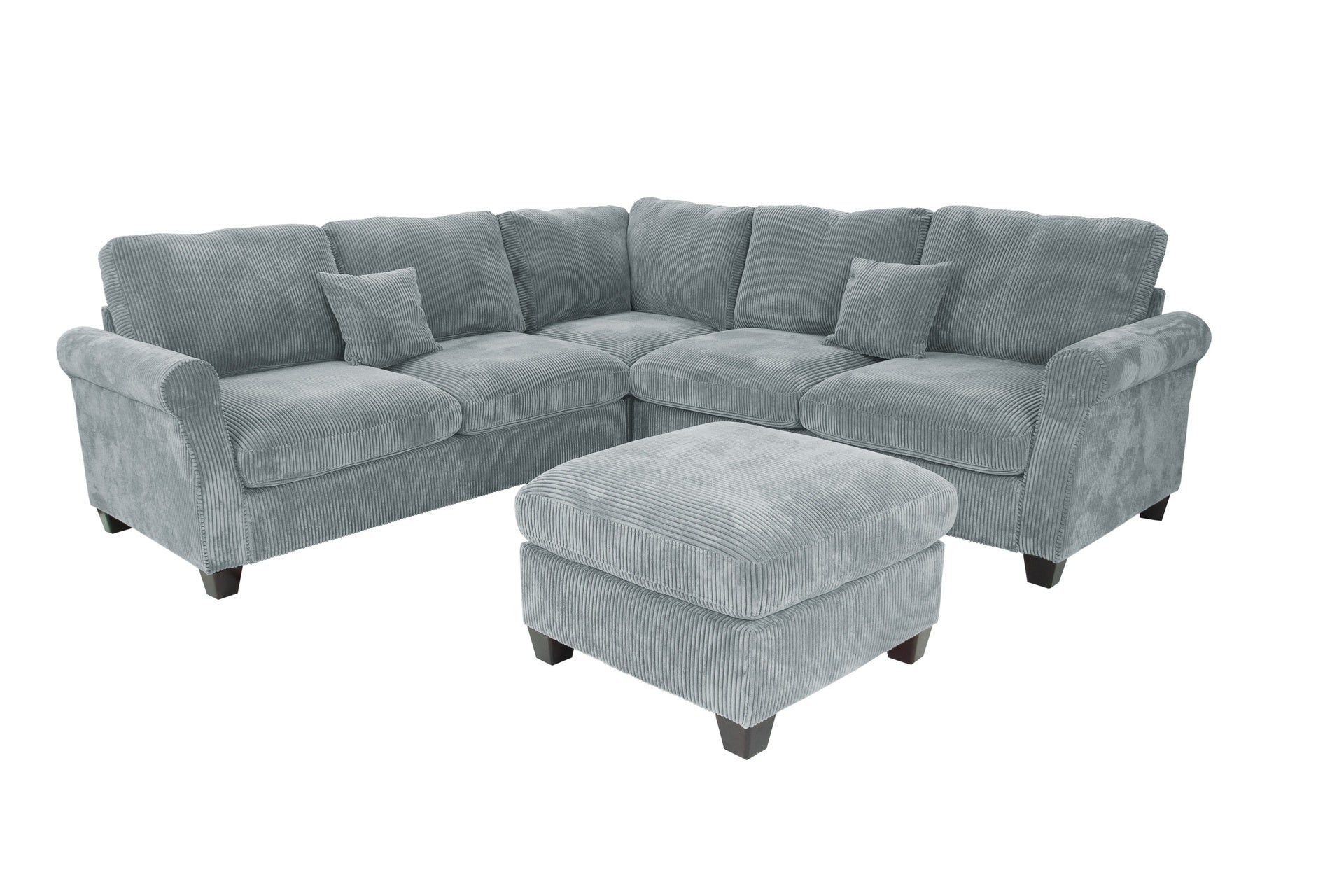 4pc Sectional Set Matching Pillow Cocktail Ottoman Corner Wedge Right And Left Arm Loveseat Corduroy Upholstered Fog Finish Primary Living Room