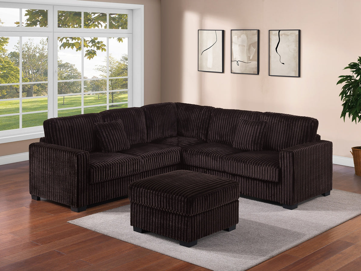 4pc Modern Sectional Set Coffee Finish Left And Right Arm Loveseat Matching Pillow Square Arms Cocktail Ottoman
Plastic Legs Primary Living Room